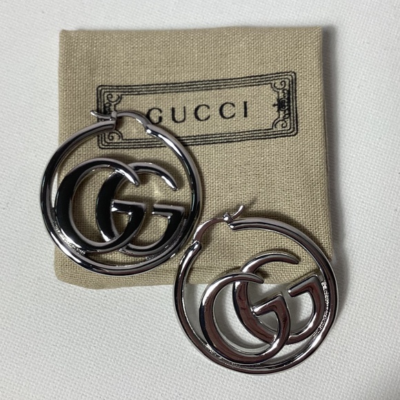 Gucci GG Silver Hoops 1.5” - Picture 1 of 3